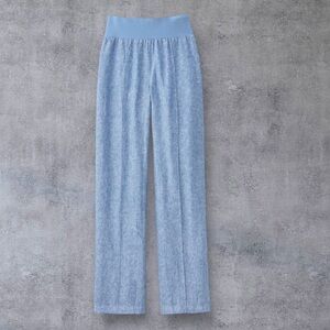Coldwater Creek Blue 100% Linen Pants 12P Elastic Waist Straight Coastal NEW